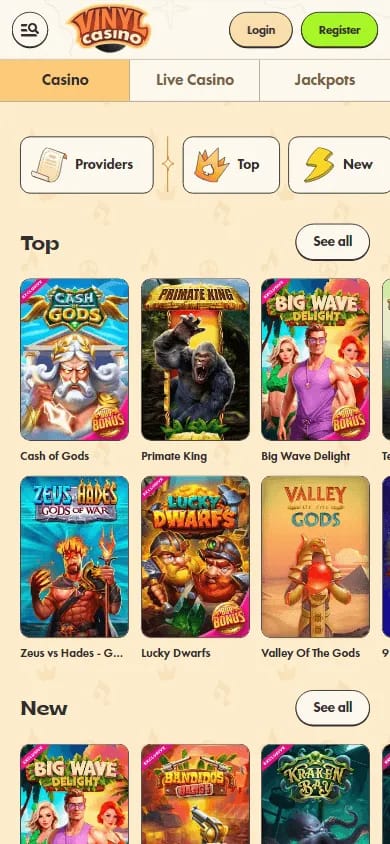 Mobile Vinyl Casino Spieleübersicht